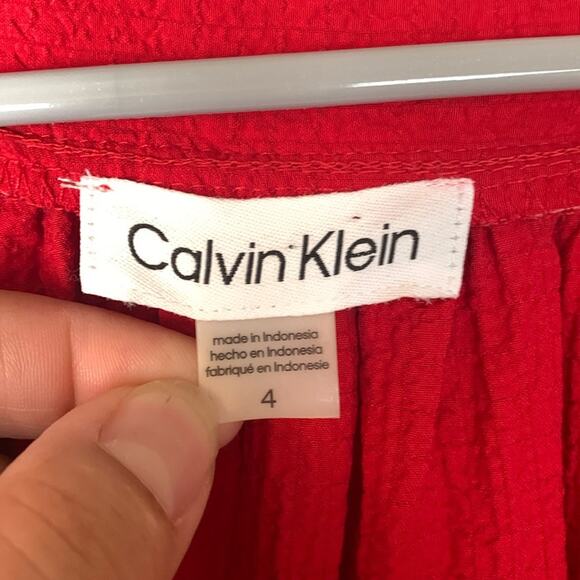 Calvin Klein women's size 4 small tiered mini dress shift red gauzy casual guest - Picture 2 of 8